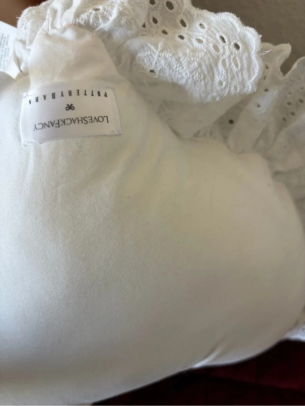 LoveShackFancy White Heart Lace Ruffled Throw Pillow